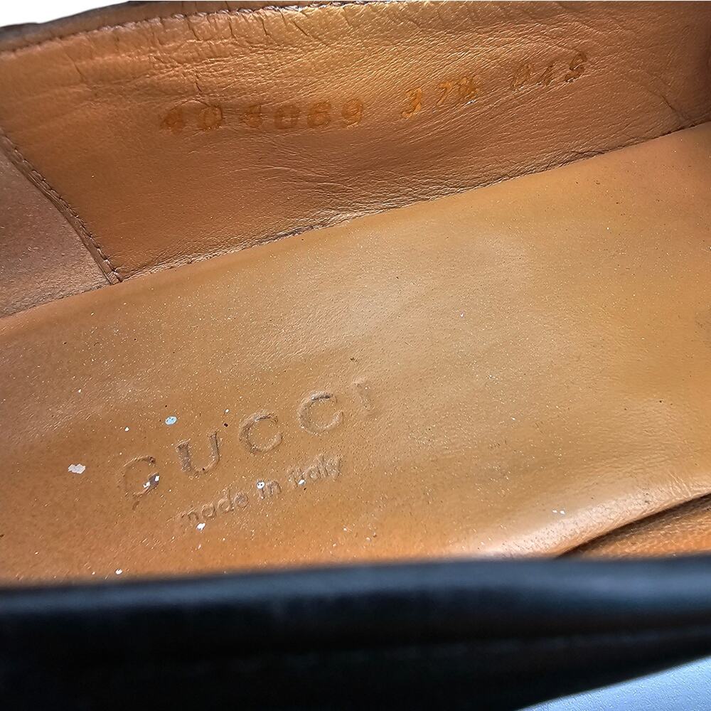Gucci Jordaan Horsebit Slip On Flat Loafer Black Leather Gold Size 37.5 US 7.5 - Picture 11 of 11